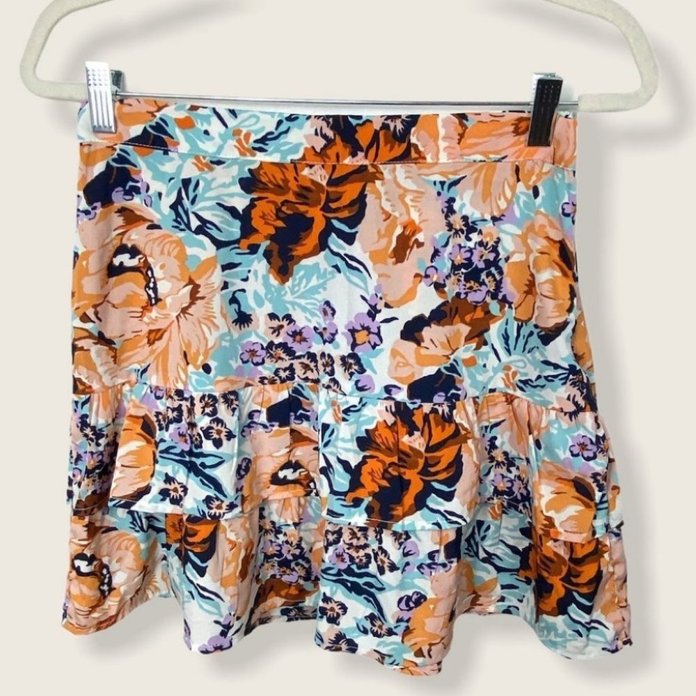 Anthropologie Porridge Floral Mini Skirt Ruffle Size Small Flirty Orange Boho S